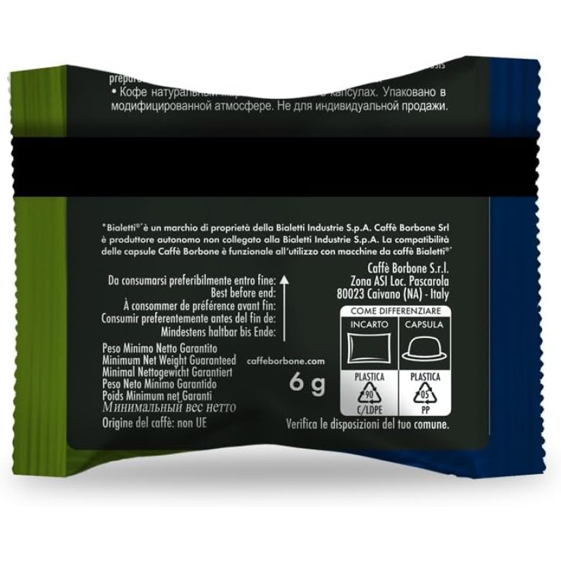 Caffè Borbone Compatible Bialetti* Miscela Light, 50% di caffeina in meno della Miscela Blu - 100 Capsule - Compatibili con Macchine a marchio Bialetti* - Miscela Light Caffè Borbone Compatible Bialetti* Miscela Light, 50% di caffeina in meno della Miscela Blu - 100 Capsule - Compatibili con Macchine a marchio Bialetti* - Miscela Light