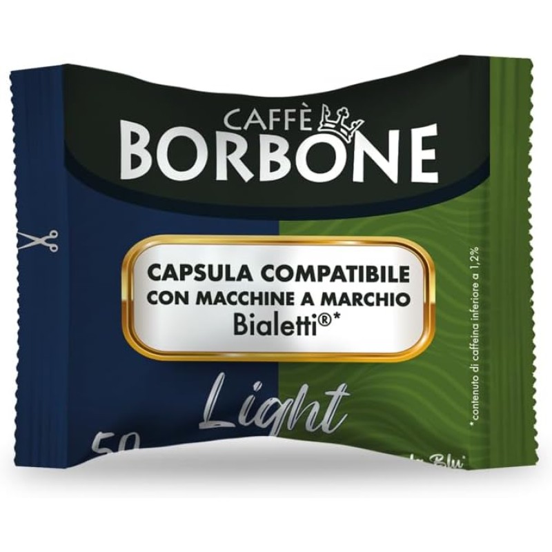 Caffè Borbone Compatible Bialetti* Miscela Light, 50% di caffeina in meno della Miscela Blu - 100 Capsule - Compatibili con Macchine a marchio Bialetti* - Miscela Light Caffè Borbone Compatible Bialetti* Miscela Light, 50% di caffeina in meno della Miscela Blu - 100 Capsule - Compatibili con Macchine a marchio Bialetti* - Miscela Light