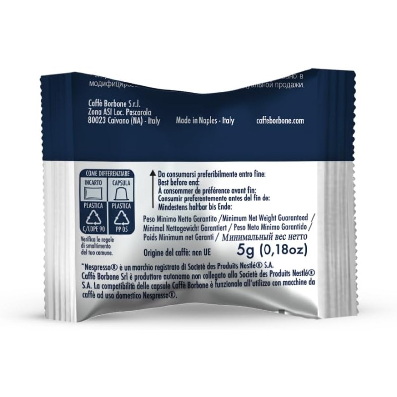 Caffè Borbone Respresso Miscela Light, 50% di caffeina in meno della Miscela Blu - 100 Capsule - Compatibili con le Macchine ad uso domestico Nespresso* - Miscela Light