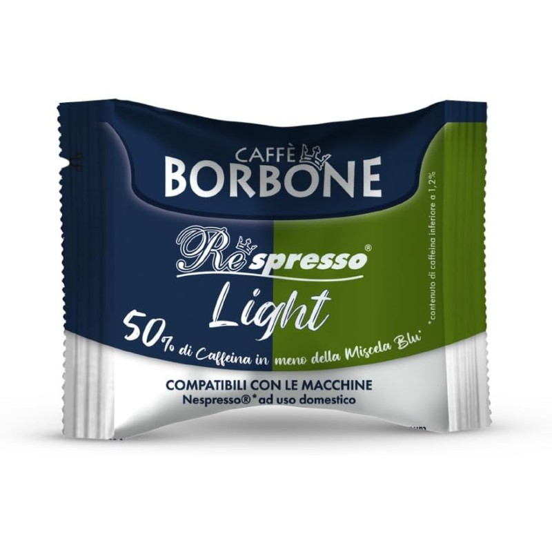 Caffè Borbone Respresso Miscela Light, 50% di caffeina in meno della Miscela Blu - 100 Capsule - Compatibili con le Macchine ad uso domestico Nespresso* - Miscela Light