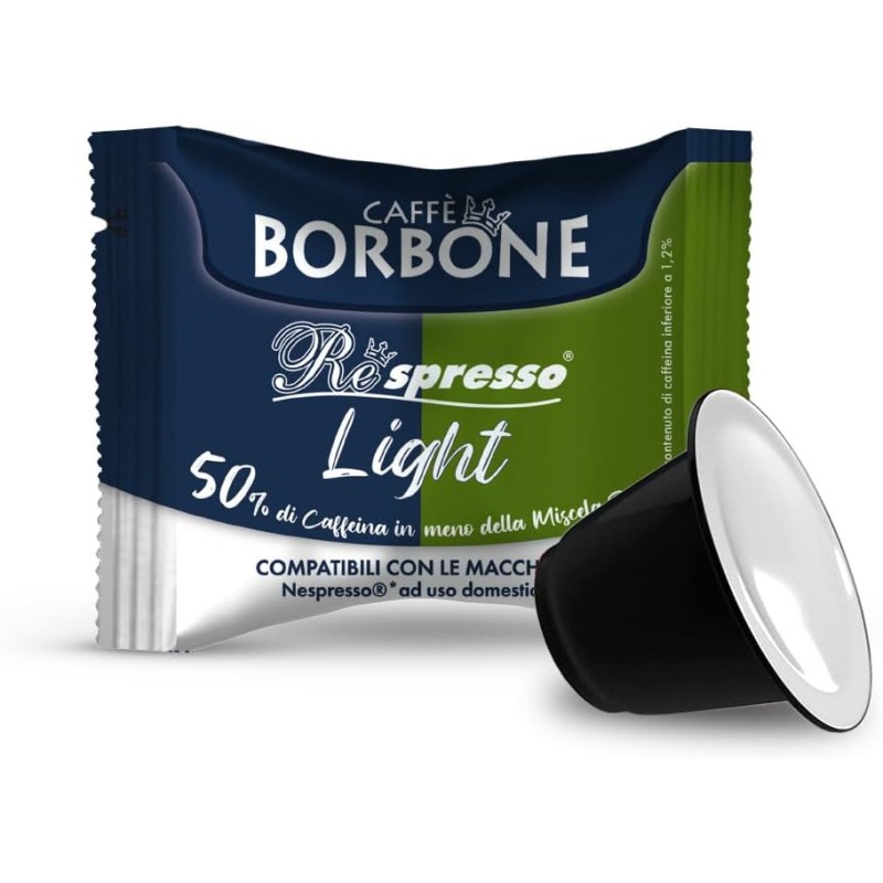 Caffè Borbone Respresso Miscela Light, 50% di caffeina in meno della Miscela Blu - 100 Capsule - Compatibili con le Macchine ad uso domestico Nespresso* - Miscela Light