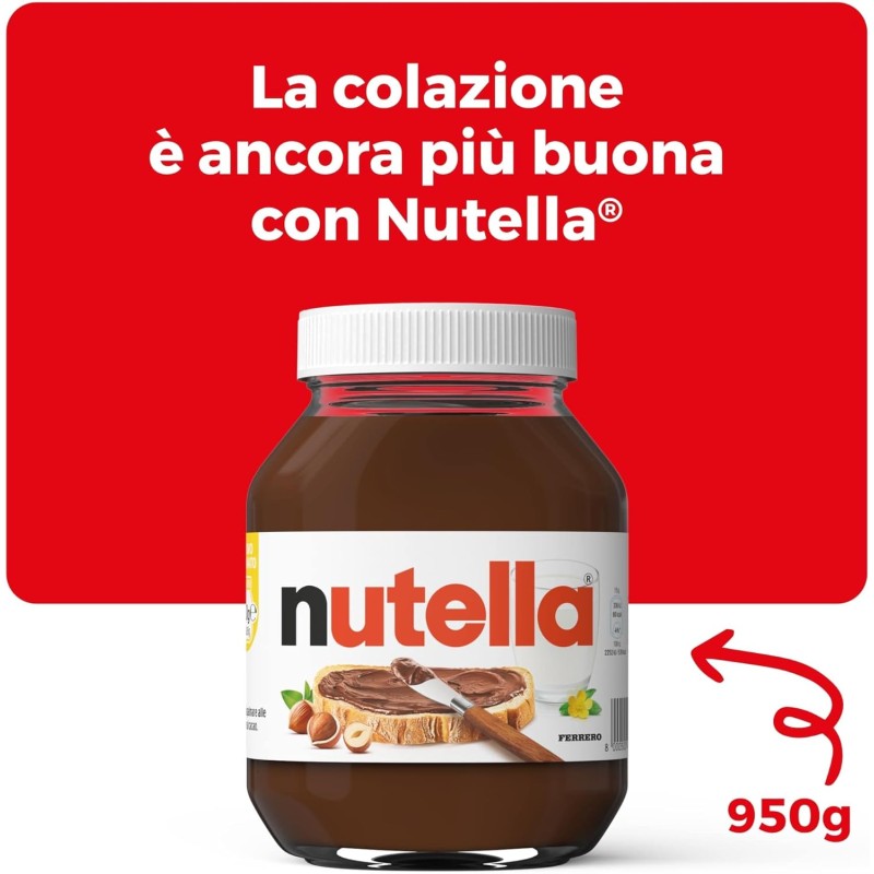 Nutella - Crema Spalmabile alle Nocciole e Cacao, Senza Glutine, Conservanti e Grassi Idrogenati, Ottimale a Colazione, Vasetto da 950 gr