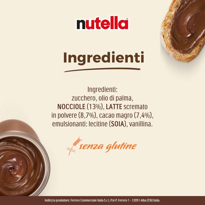 Nutella - Crema Spalmabile alle Nocciole e Cacao, Senza Glutine, Conservanti e Grassi Idrogenati, Ottimale a Colazione, Vasetto da 950 gr