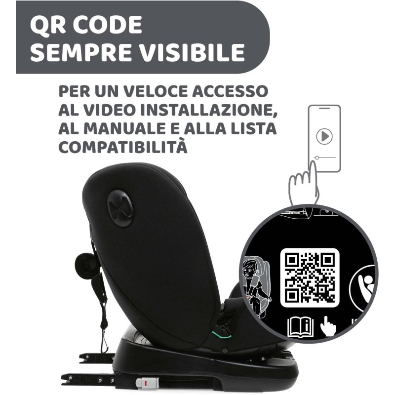 Chicco Unico Evo I-Size, Seggiolino Auto 0-36 Kg, omologato ECE R129/03, Isofix Girevole A 360° E Reclinabile, Gruppo 0+/1/2/3 Da 0 A 12 Anni - Nero
