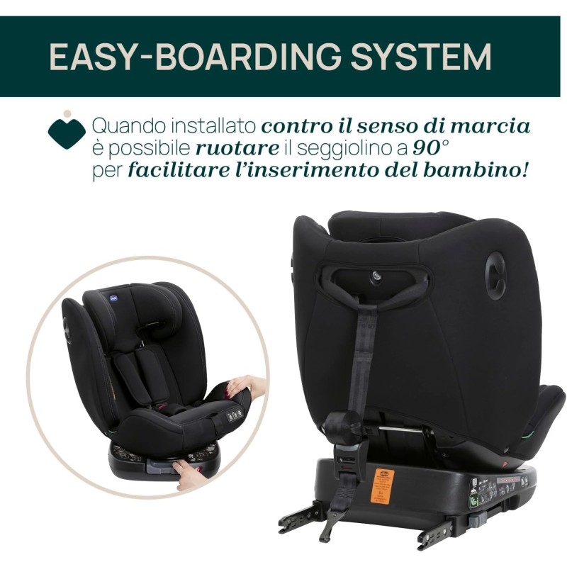 Chicco Unico Evo I-Size, Seggiolino Auto 0-36 Kg, omologato ECE R129/03, Isofix Girevole A 360° E Reclinabile, Gruppo 0+/1/2/3 Da 0 A 12 Anni - Nero
