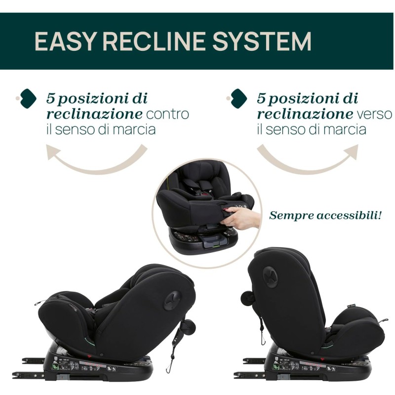 Chicco Unico Evo I-Size, Seggiolino Auto 0-36 Kg, omologato ECE R129/03, Isofix Girevole A 360° E Reclinabile, Gruppo 0+/1/2/3 Da 0 A 12 Anni - Nero