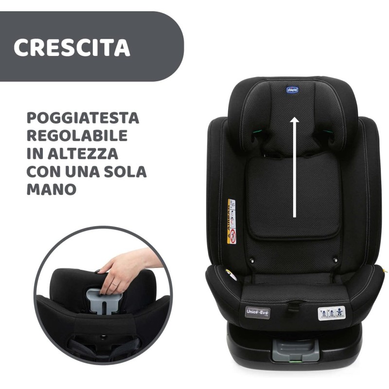 Chicco Unico Evo I-Size, Seggiolino Auto 0-36 Kg, omologato ECE R129/03, Isofix Girevole A 360° E Reclinabile, Gruppo 0+/1/2/3 Da 0 A 12 Anni - Nero