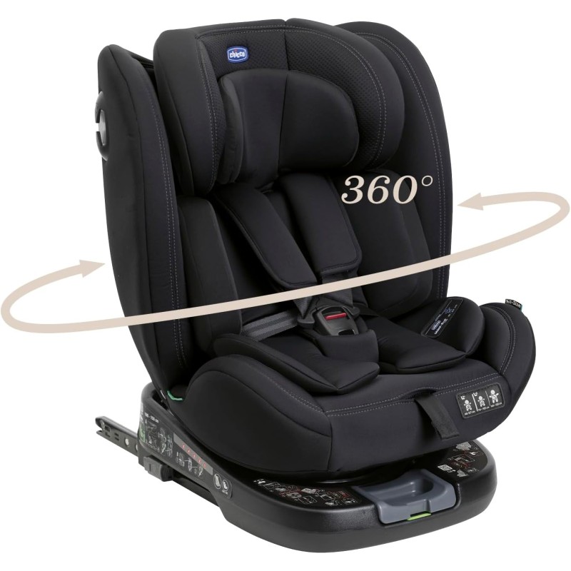 Chicco Unico Evo I-Size, Seggiolino Auto 0-36 Kg, omologato ECE R129/03, Isofix Girevole A 360° E Reclinabile, Gruppo 0+/1/2/3 Da 0 A 12 Anni - Nero