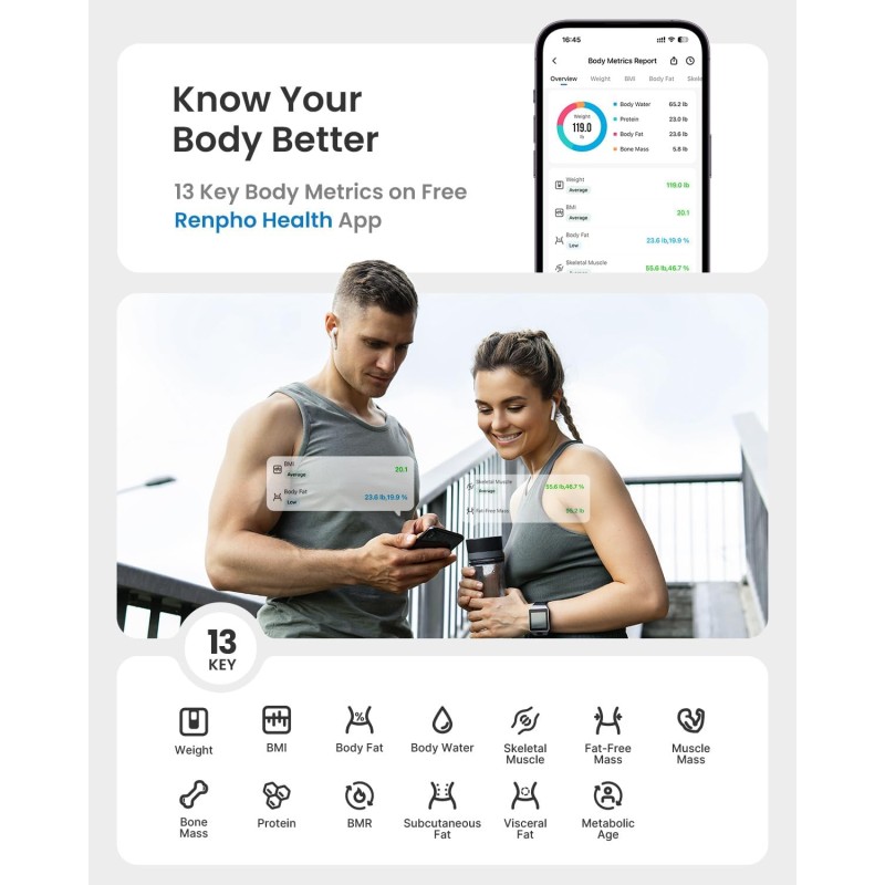 RENPHO Elis 1 Bilancia Pesapersone, Professionale Bilancia Impedenziometrica Bluetooth Bilancia Pesa Persona Digitale con App - Misura Peso Corporeo, Massa Grassa, BMI, Massa Muscolare, Marmo - 280mm/11" Nero-VA RENPHO Elis 1 Bilancia Pesapersone, Professionale Bilancia Impedenziometrica Bluetooth Bilancia Pesa Persona Digitale con App - Misura Peso Corporeo, Massa Grassa, BMI, Massa Muscolare, Marmo - 280mm/11" Nero-VA