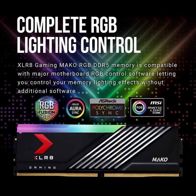 PNY XLR8 Gaming EPIC-X RGB™ 32GB (2x16GB) DDR5 6000MHz (PC5-48000) CL40 1.3V Desktop Memory Kit (MD32GK2D5600040MXRGB) - 32 Gb