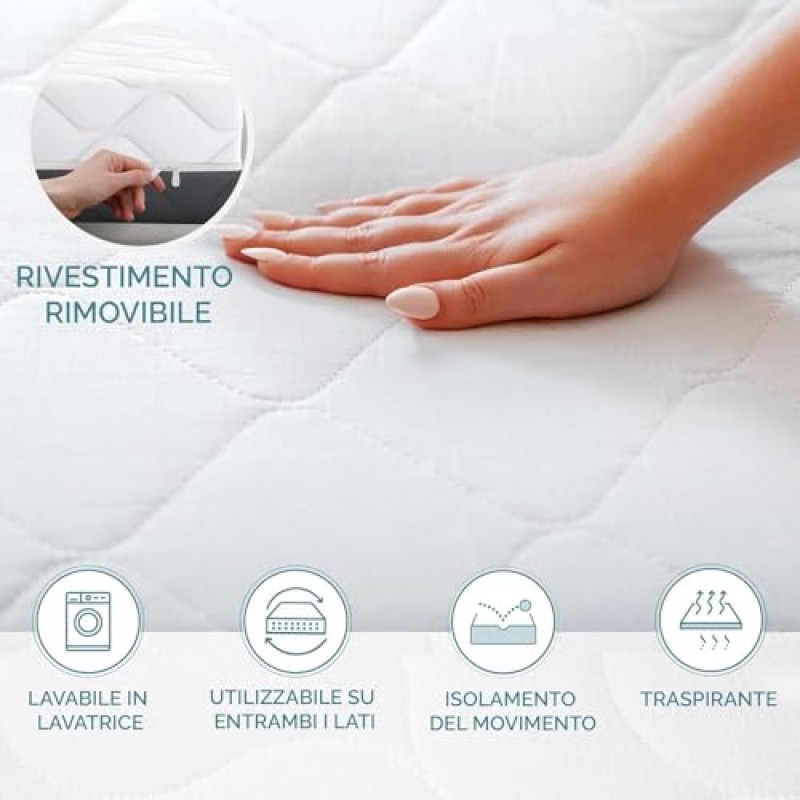 Materasso matrimoniale 160 x 190 Waterfoam 100% Made in Italy | Ergonomico e Ortopedico Sostegno Sostenuto | Elevata Traspirabilità, AirFoam | Sfoderabile | Anallergico, Antibatterico e Antiacaro - 160 x 190