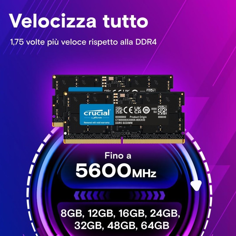 Crucial RAM 48GB Kit (2x24GB) DDR5 5600MHz (o 5200MHz o 4800MHz) Memoria per computer Portatili CT2K24G56C46S5 - 48GB Kit (2x24GB) Crucial RAM 48GB Kit (2x24GB) DDR5 5600MHz (o 5200MHz o 4800MHz) Memoria per computer Portatili CT2K24G56C46S5 - 48GB Kit (2x24GB)