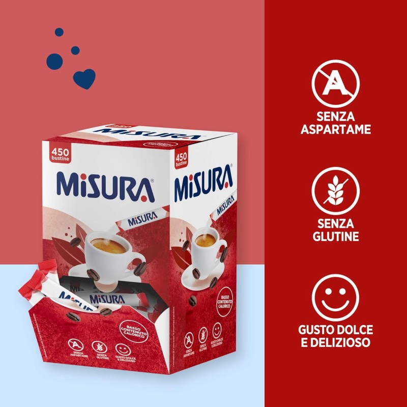 Misura Dolcificante in Bustine, Dolcificante Senza Glutine, Senza Aspartame, 2 Calorie Per Bustina, Pratica Confezione per Bar, Ristoranti e Uffici, 450 Bustine Misura Dolcificante in Bustine, Dolcificante Senza Glutine, Senza Aspartame, 2 Calorie Per Bustina, Pratica Confezione per Bar, Ristoranti e Uffici, 450 Bustine