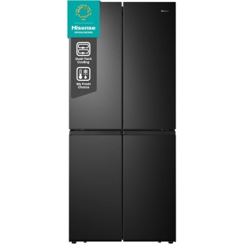 Hisense MQ79452FE Frigorifero Americano Quattro Porte, Total No Frost, Grande capacità 454 Litri, Nero, Illuminazione Sof LED, Dimensioni cm 70,6 P x 79,4 L x 181,7 H - 454 litri Black Inox