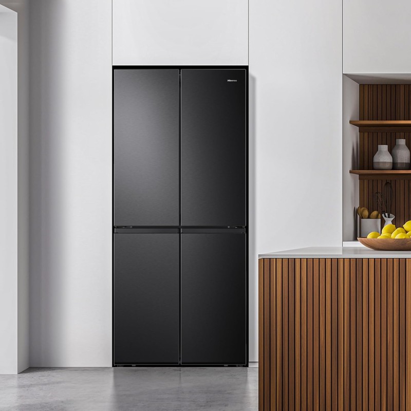 Hisense MQ79452FE Frigorifero Americano Quattro Porte, Total No Frost, Grande capacità 454 Litri, Nero, Illuminazione Sof LED, Dimensioni cm 70,6 P x 79,4 L x 181,7 H - 454 litri Black Inox