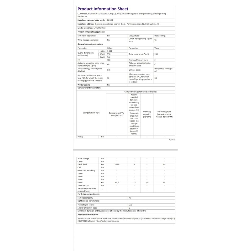 Hisense MTM55205SE Frigorifero Doppia Porta a Libera Installazione Modello 2022, 206 L, Silver, 143.4 x‎ 54.2 x 55 cm - 206 Litri Grigio