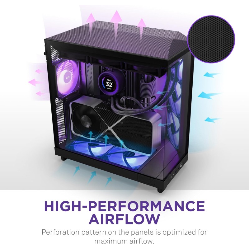 NZXT H6 Flow RGB, CC-H61FB-R1, Case Mid-Tower Compatto a Doppia Camera con Flusso d'Aria, Include 3 Ventole RGB da 120 mm, Pannelli in Vetro Panoramico, Flusso d'Aria ad Alte Prestazioni, Nero - Nero NZXT H6 Flow RGB, CC-H61FB-R1, Case Mid-Tower Compatto a Doppia Camera con Flusso d'Aria, Include 3 Ventole RGB da 120 mm, Pannelli in Vetro Panoramico, Flusso d'Aria ad Alte Prestazioni, Nero - Nero