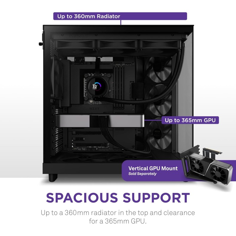 NZXT H6 Flow, CC-H61FB-01, Case Mid-Tower Compatto a Doppia Camera con Flusso d'Aria, Pannelli in Vetro Panoramico, Flusso d'Aria ad Alte Prestazioni, Include 3 Ventole da 120 mm, Nero - Nero / puro piacere NZXT H6 Flow, CC-H61FB-01, Case Mid-Tower Compatto a Doppia Camera con Flusso d'Aria, Pannelli in Vetro Panoramico, Flusso d'Aria ad Alte Prestazioni, Include 3 Ventole da 120 mm, Nero - Nero / puro piacere