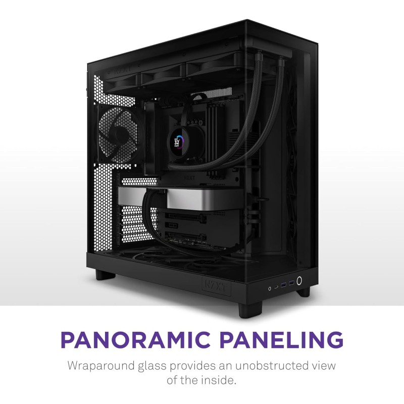 NZXT H6 Flow, CC-H61FB-01, Case Mid-Tower Compatto a Doppia Camera con Flusso d'Aria, Pannelli in Vetro Panoramico, Flusso d'Aria ad Alte Prestazioni, Include 3 Ventole da 120 mm, Nero - Nero / puro piacere NZXT H6 Flow, CC-H61FB-01, Case Mid-Tower Compatto a Doppia Camera con Flusso d'Aria, Pannelli in Vetro Panoramico, Flusso d'Aria ad Alte Prestazioni, Include 3 Ventole da 120 mm, Nero - Nero / puro piacere