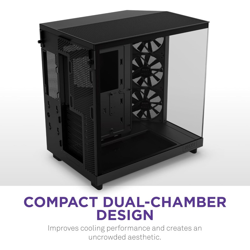 NZXT H6 Flow, CC-H61FB-01, Case Mid-Tower Compatto a Doppia Camera con Flusso d'Aria, Pannelli in Vetro Panoramico, Flusso d'Aria ad Alte Prestazioni, Include 3 Ventole da 120 mm, Nero - Nero / puro piacere NZXT H6 Flow, CC-H61FB-01, Case Mid-Tower Compatto a Doppia Camera con Flusso d'Aria, Pannelli in Vetro Panoramico, Flusso d'Aria ad Alte Prestazioni, Include 3 Ventole da 120 mm, Nero - Nero / puro piacere