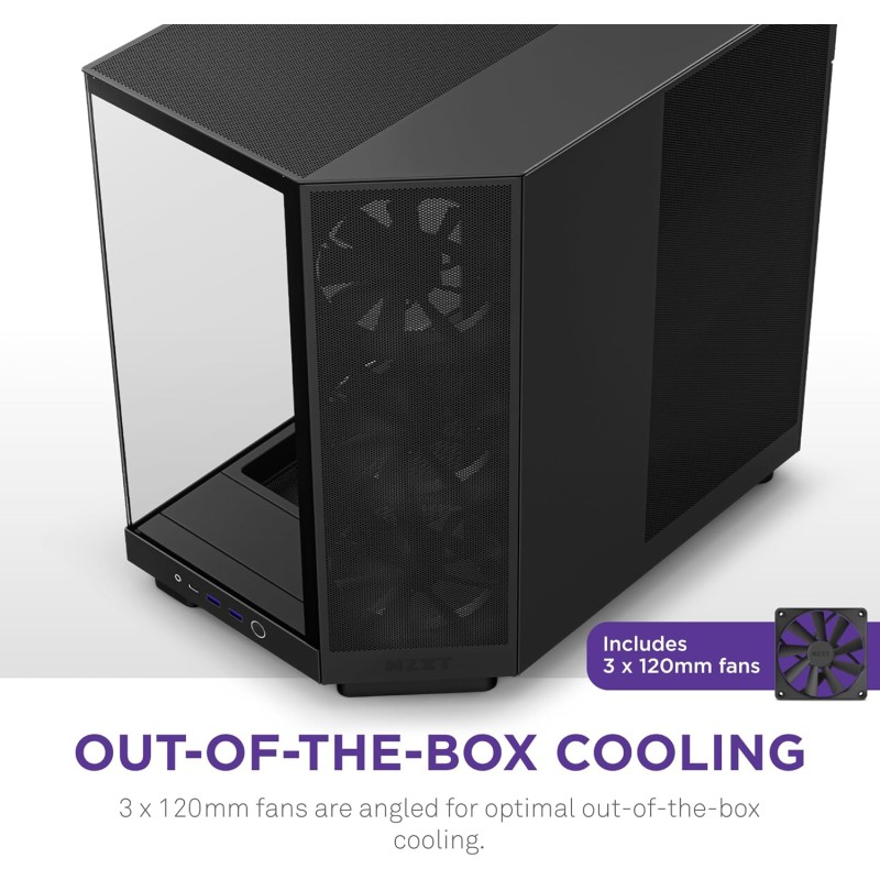 NZXT H6 Flow, CC-H61FB-01, Case Mid-Tower Compatto a Doppia Camera con Flusso d'Aria, Pannelli in Vetro Panoramico, Flusso d'Aria ad Alte Prestazioni, Include 3 Ventole da 120 mm, Nero - Nero / puro piacere NZXT H6 Flow, CC-H61FB-01, Case Mid-Tower Compatto a Doppia Camera con Flusso d'Aria, Pannelli in Vetro Panoramico, Flusso d'Aria ad Alte Prestazioni, Include 3 Ventole da 120 mm, Nero - Nero / puro piacere