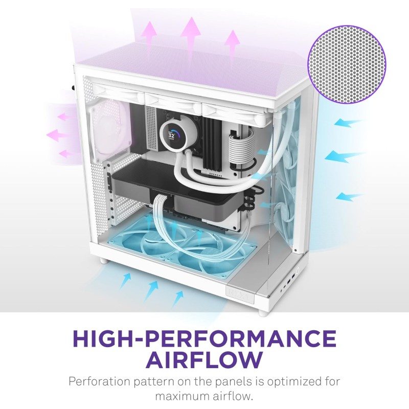 NZXT H6 Flow, CC-H61FW-01, Case Mid-Tower Compatto a Doppia Camera con Flusso d'Aria, Pannelli in Vetro Panoramico, Flusso d'Aria ad Alte Prestazioni, Include 3 Ventole da 120 mm, Bianco - Bianco NZXT H6 Flow, CC-H61FW-01, Case Mid-Tower Compatto a Doppia Camera con Flusso d'Aria, Pannelli in Vetro Panoramico, Flusso d'Aria ad Alte Prestazioni, Include 3 Ventole da 120 mm, Bianco - Bianco