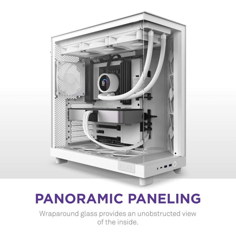 NZXT H6 Flow, CC-H61FW-01, Case Mid-Tower Compatto a Doppia Camera con Flusso d'Aria, Pannelli in Vetro Panoramico, Flusso d'Aria ad Alte Prestazioni, Include 3 Ventole da 120 mm, Bianco - Bianco NZXT H6 Flow, CC-H61FW-01, Case Mid-Tower Compatto a Doppia Camera con Flusso d'Aria, Pannelli in Vetro Panoramico, Flusso d'Aria ad Alte Prestazioni, Include 3 Ventole da 120 mm, Bianco - Bianco