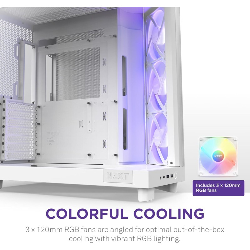 NZXT H6 Flow RGB, CC-H61FW-R1, Case Mid-Tower Compatto a Doppia Camera con Flusso d'Aria, Include 3 Ventole RGB da 120 mm, Pannelli in Vetro Panoramico, Flusso d'Aria ad Alte Prestazioni, Bianco - Bianco NZXT H6 Flow RGB, CC-H61FW-R1, Case Mid-Tower Compatto a Doppia Camera con Flusso d'Aria, Include 3 Ventole RGB da 120 mm, Pannelli in Vetro Panoramico, Flusso d'Aria ad Alte Prestazioni, Bianco - Bianco