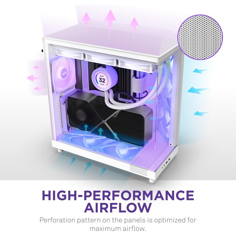 NZXT H6 Flow RGB, CC-H61FW-R1, Case Mid-Tower Compatto a Doppia Camera con Flusso d'Aria, Include 3 Ventole RGB da 120 mm, Pannelli in Vetro Panoramico, Flusso d'Aria ad Alte Prestazioni, Bianco - Bianco NZXT H6 Flow RGB, CC-H61FW-R1, Case Mid-Tower Compatto a Doppia Camera con Flusso d'Aria, Include 3 Ventole RGB da 120 mm, Pannelli in Vetro Panoramico, Flusso d'Aria ad Alte Prestazioni, Bianco - Bianco