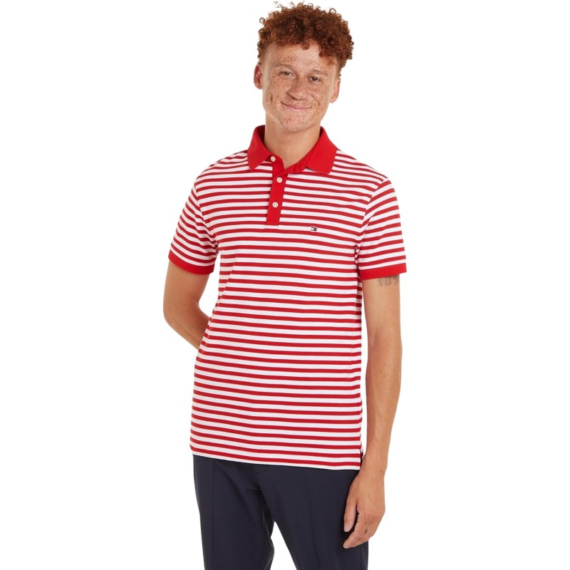 Tommy Hilfiger Uomo Maglietta Polo Maniche Corte 1985 Slim Fit - M Rosso (Primary Red/White) Tommy Hilfiger Uomo Maglietta Polo Maniche Corte 1985 Slim Fit - M Rosso (Primary Red/White)