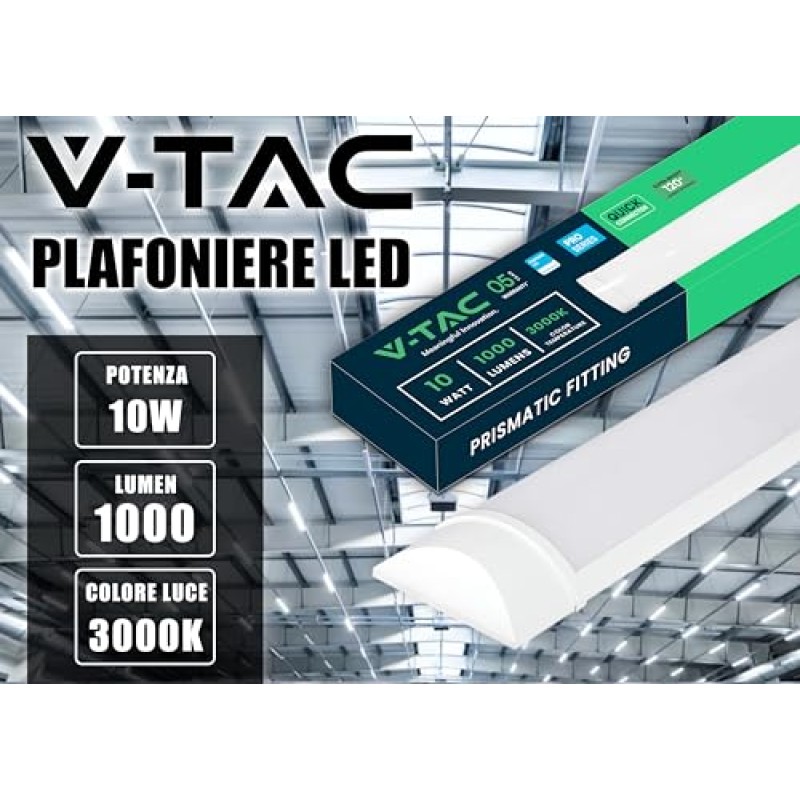 V-TAC Plafoniera LED Lineare da Soffitto 30 CM - 10W - Chip Samsung - Lampada Rettangolare 1200 Lumen - IP20 per Parete, Garage, Negozio - Tubo LED - Luce 3000k Bianca Calda - 30 CM