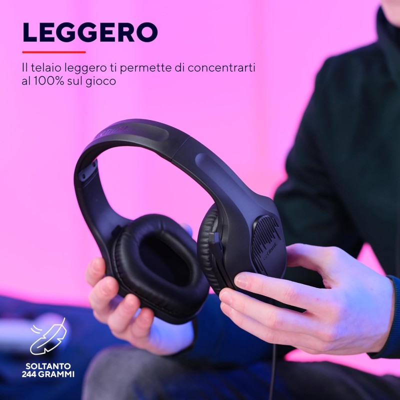 Trust Gaming GXT 415 Zirox Cuffie Gaming Leggere con Driver da 50 mm per PC, Xbox, PS4, PS5, Switch, Mobile, Jack Audio 3.5 mm, Cavo 2m, Cuffie con Microfono Over-Ear - Nero - Nero