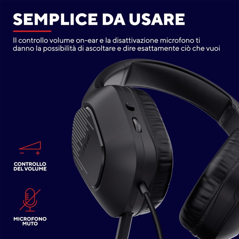 Trust Gaming GXT 415 Zirox Cuffie Gaming Leggere con Driver da 50 mm per PC, Xbox, PS4, PS5, Switch, Mobile, Jack Audio 3.5 mm, Cavo 2m, Cuffie con Microfono Over-Ear - Nero - Nero