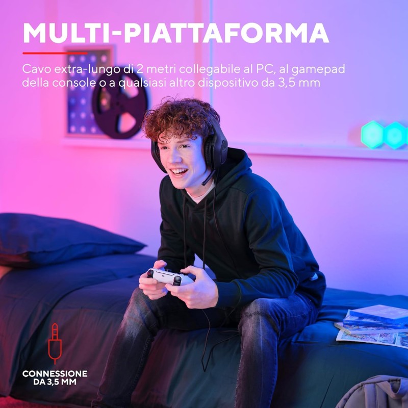 Trust Gaming GXT 415 Zirox Cuffie Gaming Leggere con Driver da 50 mm per PC, Xbox, PS4, PS5, Switch, Mobile, Jack Audio 3.5 mm, Cavo 2m, Cuffie con Microfono Over-Ear - Nero - Nero