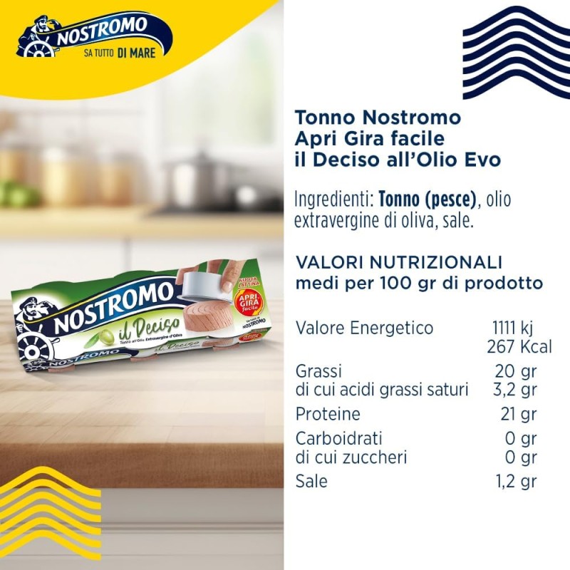 Nostromo - Tonno Apri Gira Facile il Deciso, 3 lattine da 65gr. Tonno all’Olio Extravergine di Oliva. Facile da servire, pronto da gustare. - 65 g (Confezione da 3)