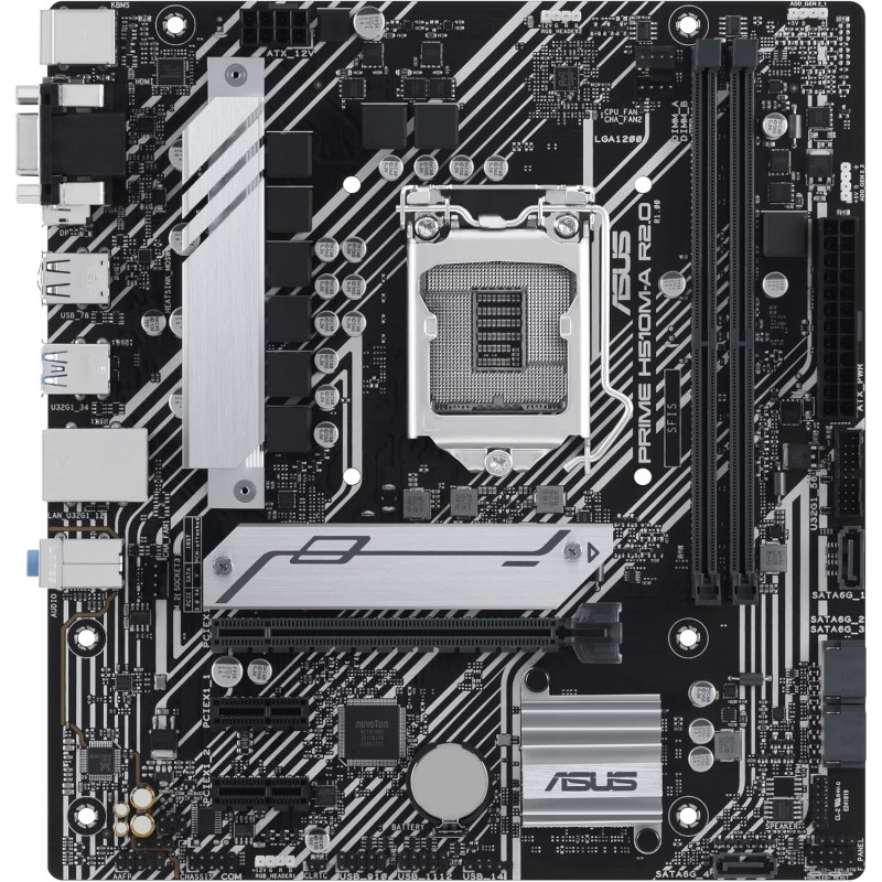 ASUS PRIME H510M-A R2.0 Scheda madre Intel Micro ATX, DDR4 LGA 1200, 4 SATA 6Gb/s, slot M.2, Ethernet Realtek, DisplayPort, HDMI, USB 3.2 Gen 2 e Type-C, Aura Sync