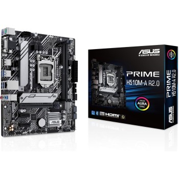 ASUS PRIME H510M-A R2.0 Scheda madre Intel Micro ATX, DDR4 LGA 1200, 4 SATA 6Gb/s, slot M.2, Ethernet Realtek, DisplayPort, HDMI, USB 3.2 Gen 2 e Type-C, Aura Sync