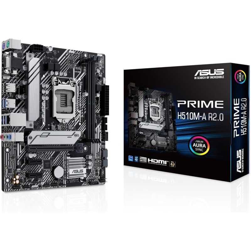 ASUS PRIME H510M-A R2.0 Scheda madre Intel Micro ATX, DDR4 LGA 1200, 4 SATA 6Gb/s, slot M.2, Ethernet Realtek, DisplayPort, HDMI, USB 3.2 Gen 2 e Type-C, Aura Sync