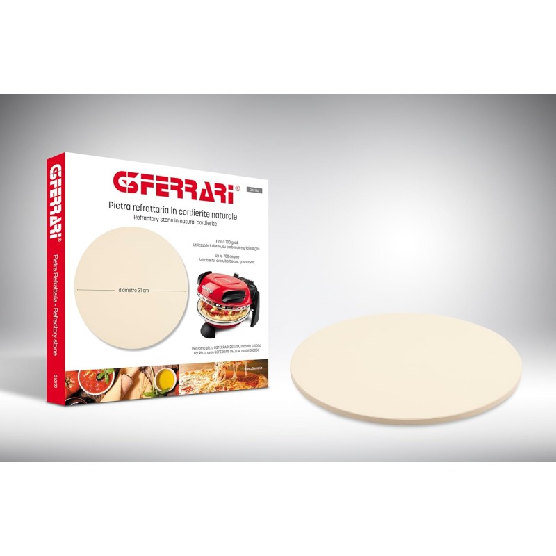 G3 Ferrari G10180 Pietra Refrattaria Originale in Cordierite Naturale per Forno Pizza G10006 "Delizia", Utilizzabile in Forno, su Brace e Griglia a Gas