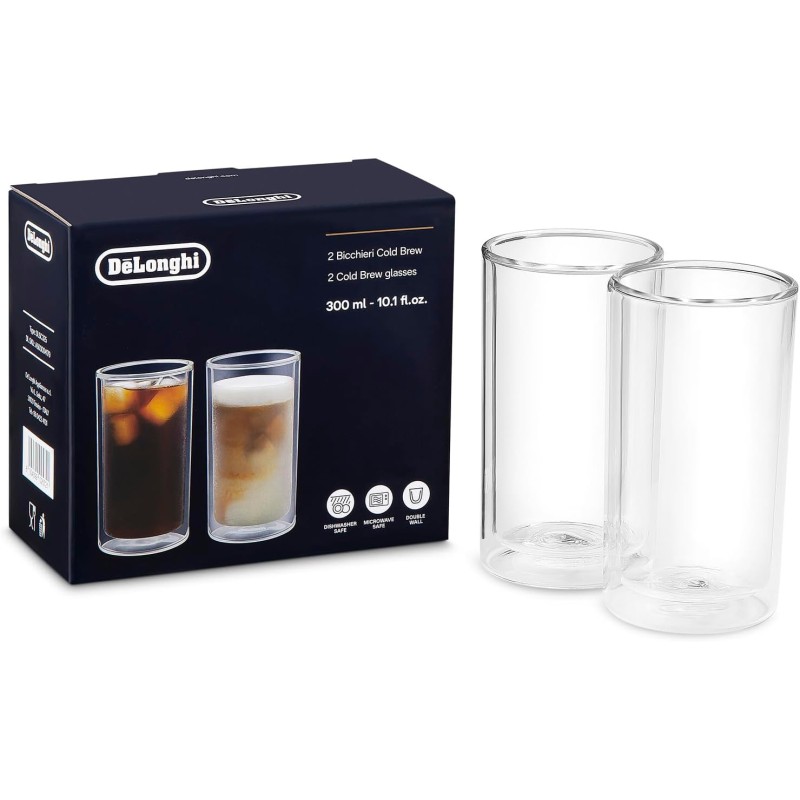 De'Longhi 2 Bicchieri Termici di Vetro a Doppia Parete DLSC325, Vetro Resistente in Borosilicato, Confortevole da Tenere, Senza Condensazione, Lavabile in Lavastoviglie, Capacità 300ml