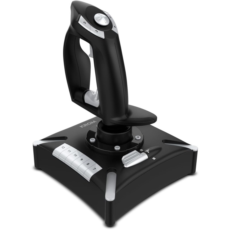 KROM K-FLIGHT - Set di joystick, simulatori di volo, stick per acceleratore/sterzo, modalità di vibrazione interna, impugnatura sintetica, 2 assi, 2 POV, 16 pulsanti, PC, PS4, Xbox One, Nero