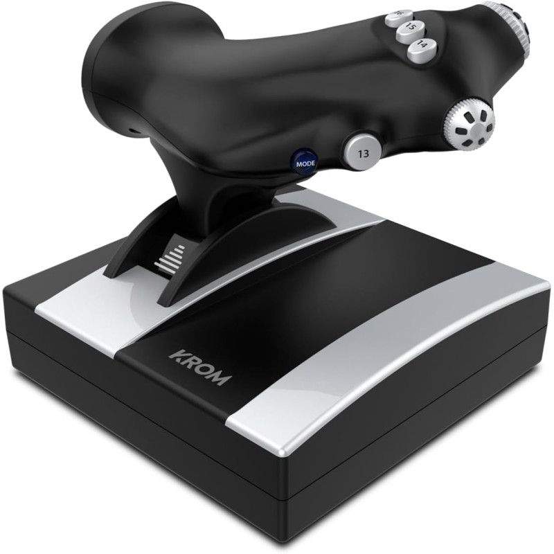 KROM K-FLIGHT - Set di joystick, simulatori di volo, stick per acceleratore/sterzo, modalità di vibrazione interna, impugnatura sintetica, 2 assi, 2 POV, 16 pulsanti, PC, PS4, Xbox One, Nero