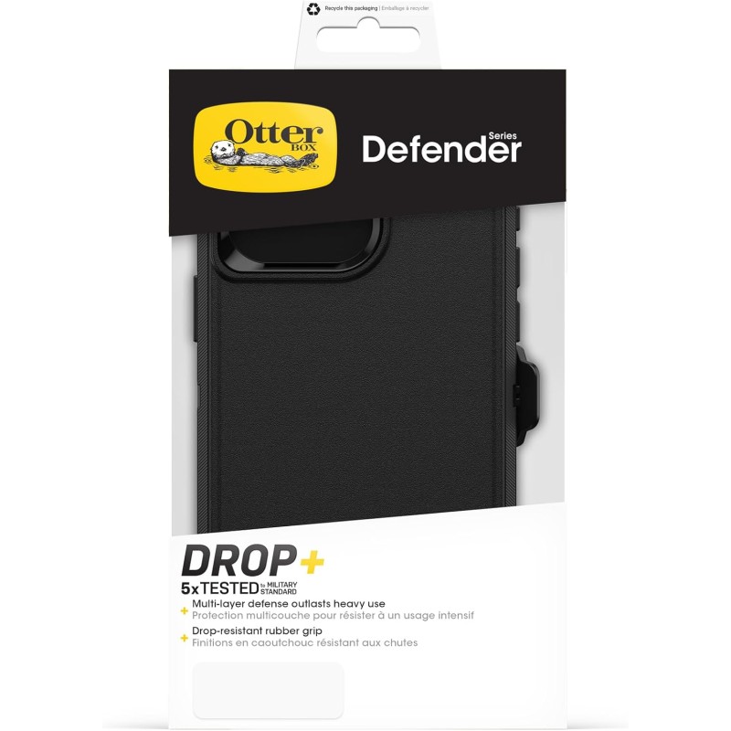 OtterBox Cover per iPhone 15 Pro Max Defender, resistente a shock e cadute, cover ultra robusta, testata 5x vs norme MIL-STD 810G,Nero - iPhone 15 Pro Max Nero
