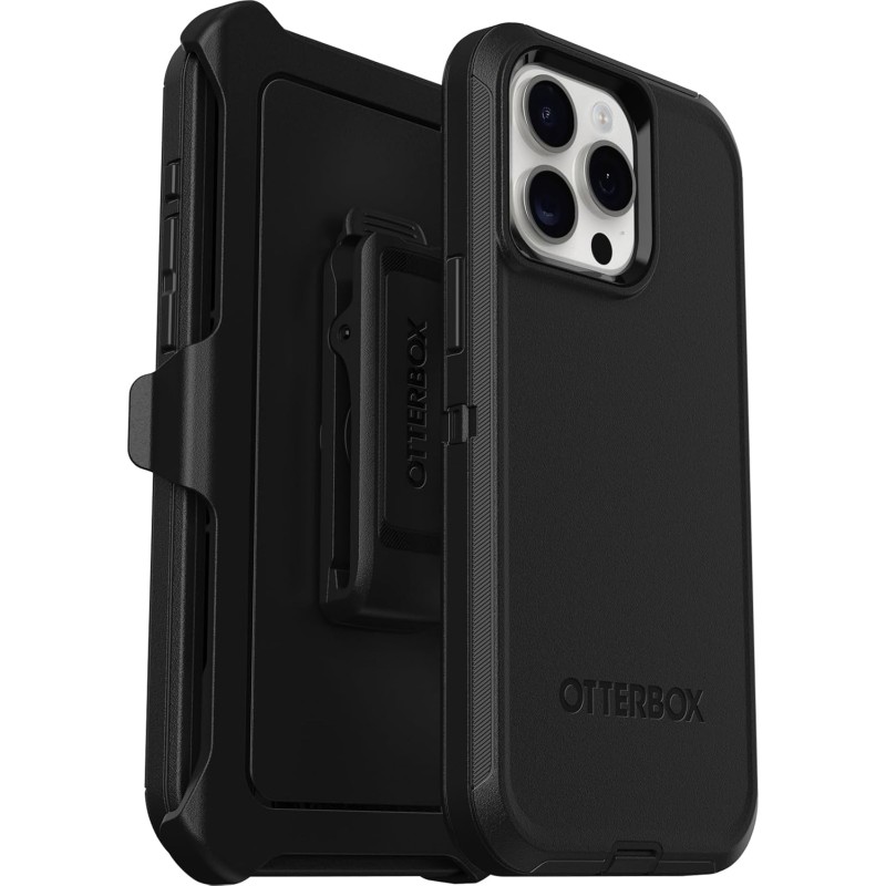 OtterBox Cover per iPhone 15 Pro Max Defender, resistente a shock e cadute, cover ultra robusta, testata 5x vs norme MIL-STD 810G,Nero - iPhone 15 Pro Max Nero