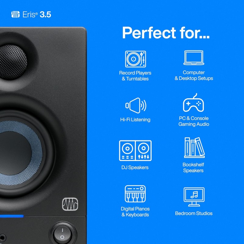 PreSonus Eris 3.5 Gen 2, Altoparlanti Attivi da Scrivania 3.5" per Multimedia, Gaming, Produzione Musicale di Qualità Studio, Potenza 50 W, Nero - 3.5" PreSonus Eris 3.5 Gen 2, Altoparlanti Attivi da Scrivania 3.5" per Multimedia, Gaming, Produzione Musicale di Qualità Studio, Potenza 50 W, Nero - 3.5"