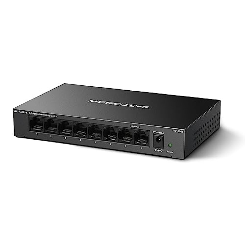 TP-Link Mercusys MS108GS Switch Ethernet 8 Porte Gigabit, Sdoppiatore Ethernet, Switch Gigabit per la Casa e l'Ufficio, Plug e Play, Montaggio Desktop, Cassa in Metallo, Durevole e Silenzioso
