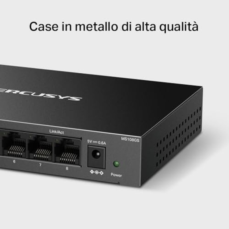 TP-Link Mercusys MS108GS Switch Ethernet 8 Porte Gigabit, Sdoppiatore Ethernet, Switch Gigabit per la Casa e l'Ufficio, Plug e Play, Montaggio Desktop, Cassa in Metallo, Durevole e Silenzioso