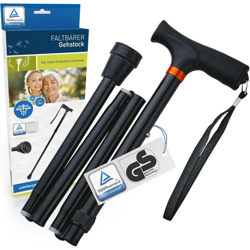 Weinberger Bastone da passeggio telescopico stabile, pieghevole, regolabile in altezza, antiscivolo, confortevole, solo 420 grammi, max. 136 kg, bastone da passeggio da viaggio, 48748, nero Weinberger Bastone da passeggio telescopico stabile, pieghevole, regolabile in altezza, antiscivolo, confortevole, solo 420 grammi, max. 136 kg, bastone da passeggio da viaggio, 48748, nero