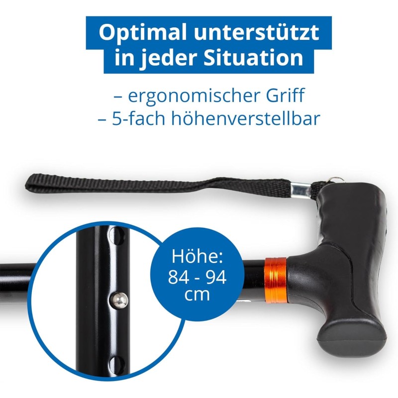 Weinberger Bastone da passeggio telescopico stabile, pieghevole, regolabile in altezza, antiscivolo, confortevole, solo 420 grammi, max. 136 kg, bastone da passeggio da viaggio, 48748, nero Weinberger Bastone da passeggio telescopico stabile, pieghevole, regolabile in altezza, antiscivolo, confortevole, solo 420 grammi, max. 136 kg, bastone da passeggio da viaggio, 48748, nero