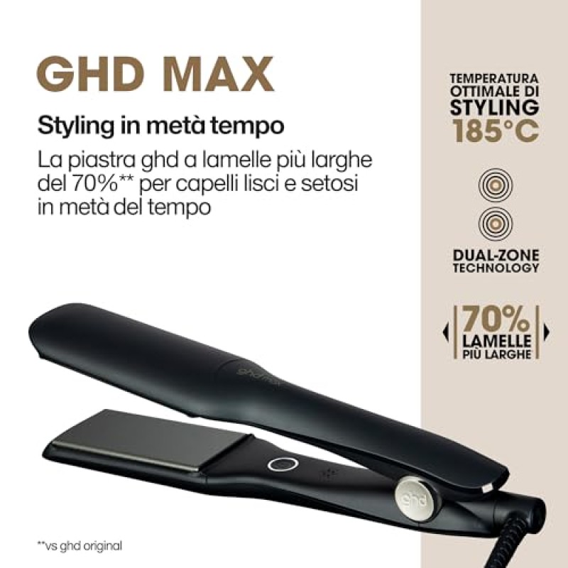 ghd Max Piastra & Styler a Lamelle Ampie – Lamelle Extra Large per Styling Rapido, Maggiore Lucentezza, Senza Crespo – Per Capelli Lunghi, Spessi o Ricci